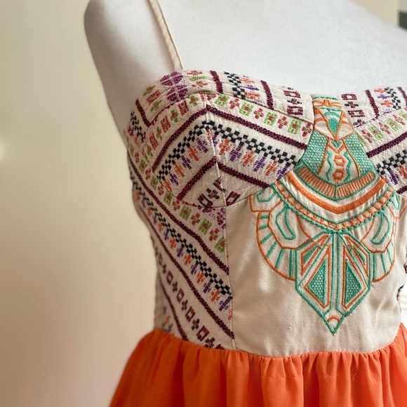 Flying Tomato Boho Embroidered Bustier Corset Top Orange Summer Dress Small - Picture 8 of 15
